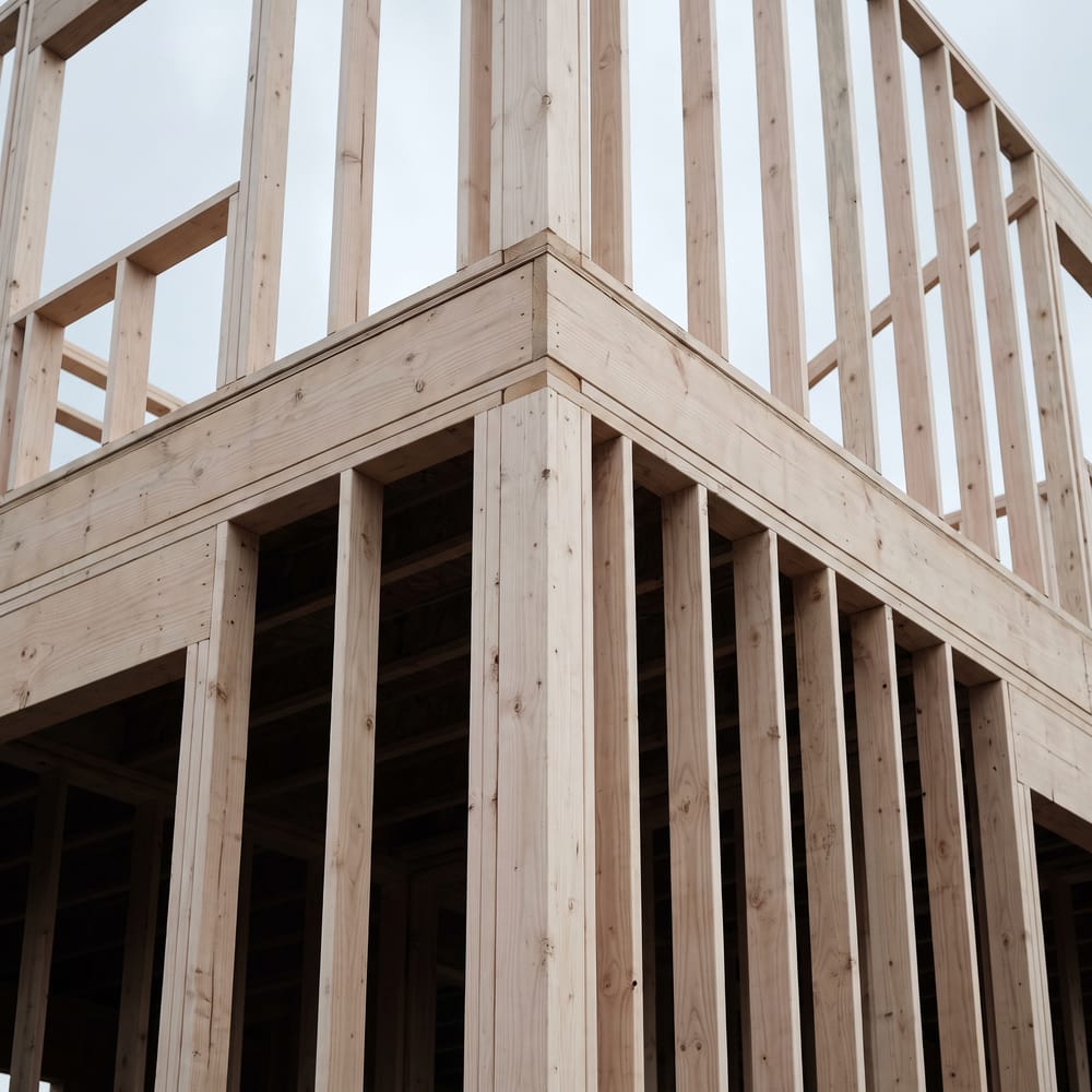 Clean structural lines of a newly framed building